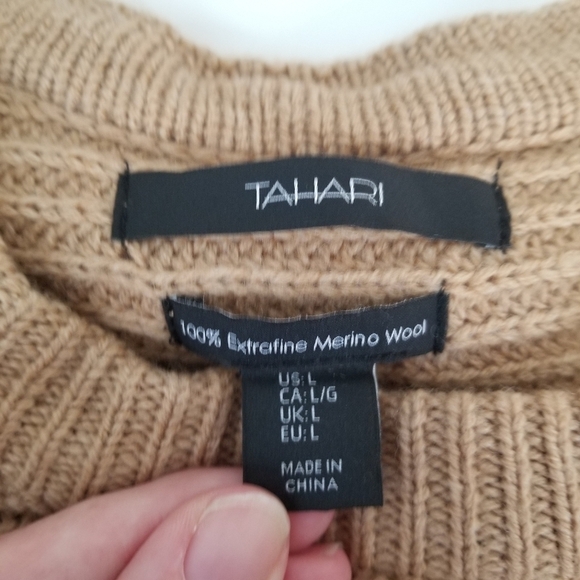 Tahari 100% Extra Fine Merino Wool Long Sleeve Duster Cardigan Camel Brown L - Picture 6 of 13